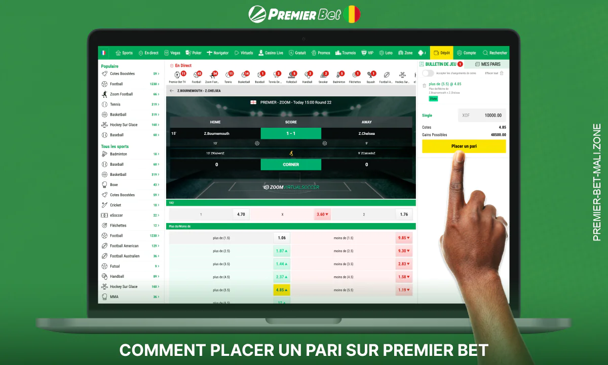Pour parier sur des sports chez Premier Bet, vous devez suivre quelques étapes simples