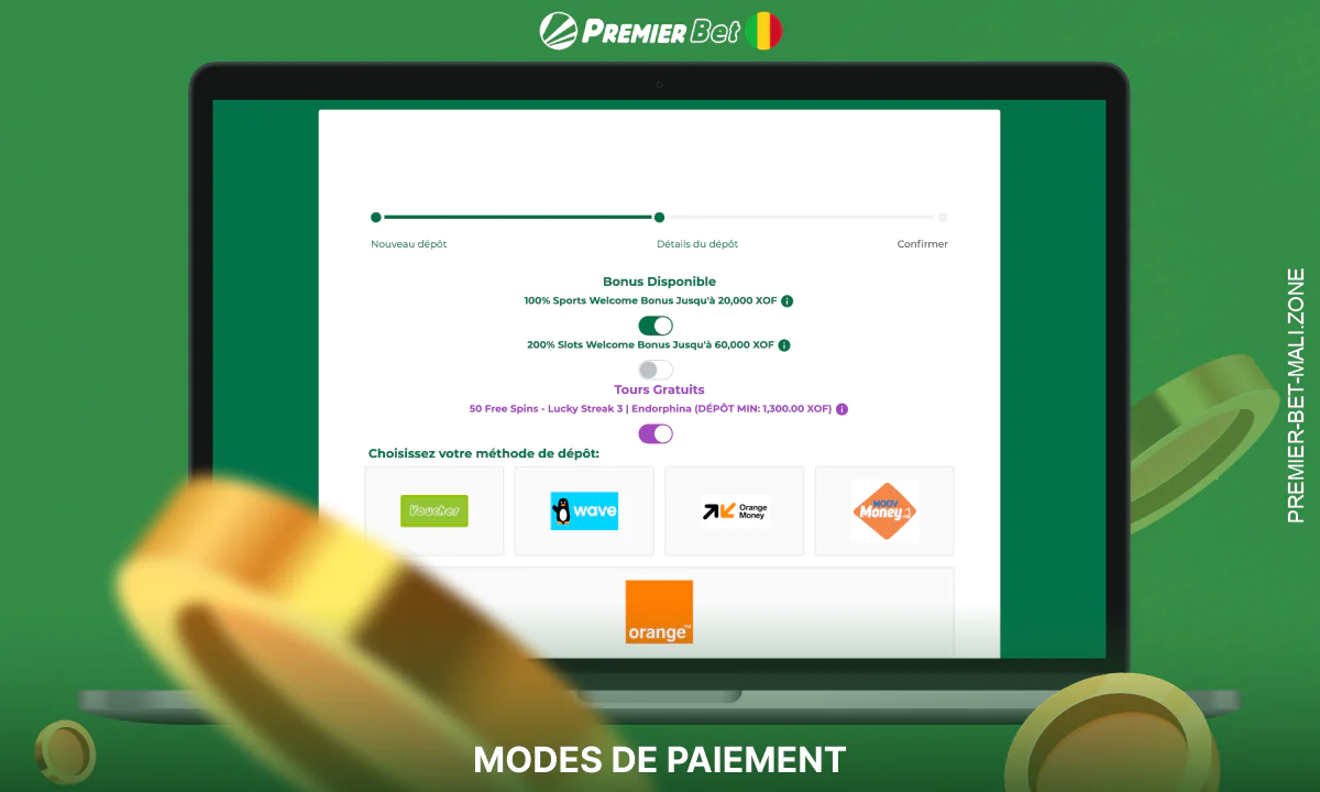 Différentes options de paiement sont disponibles chez Premier Bet pour la commodité des utilisateurs